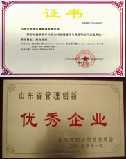 锦州变压器厂家优秀管理企业证书